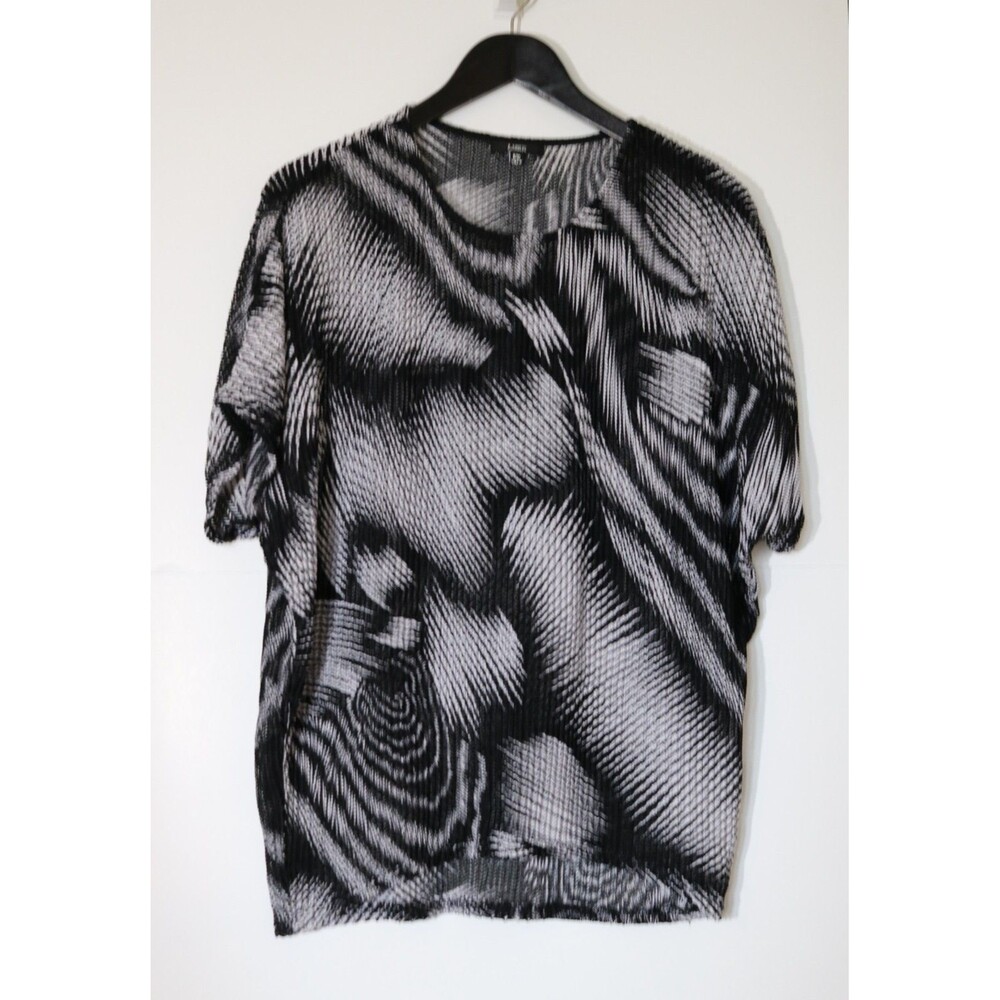 Luxx Black White Abstract Wave Print Top Sz 8/10 Stretchy Short Sleeve Tunic